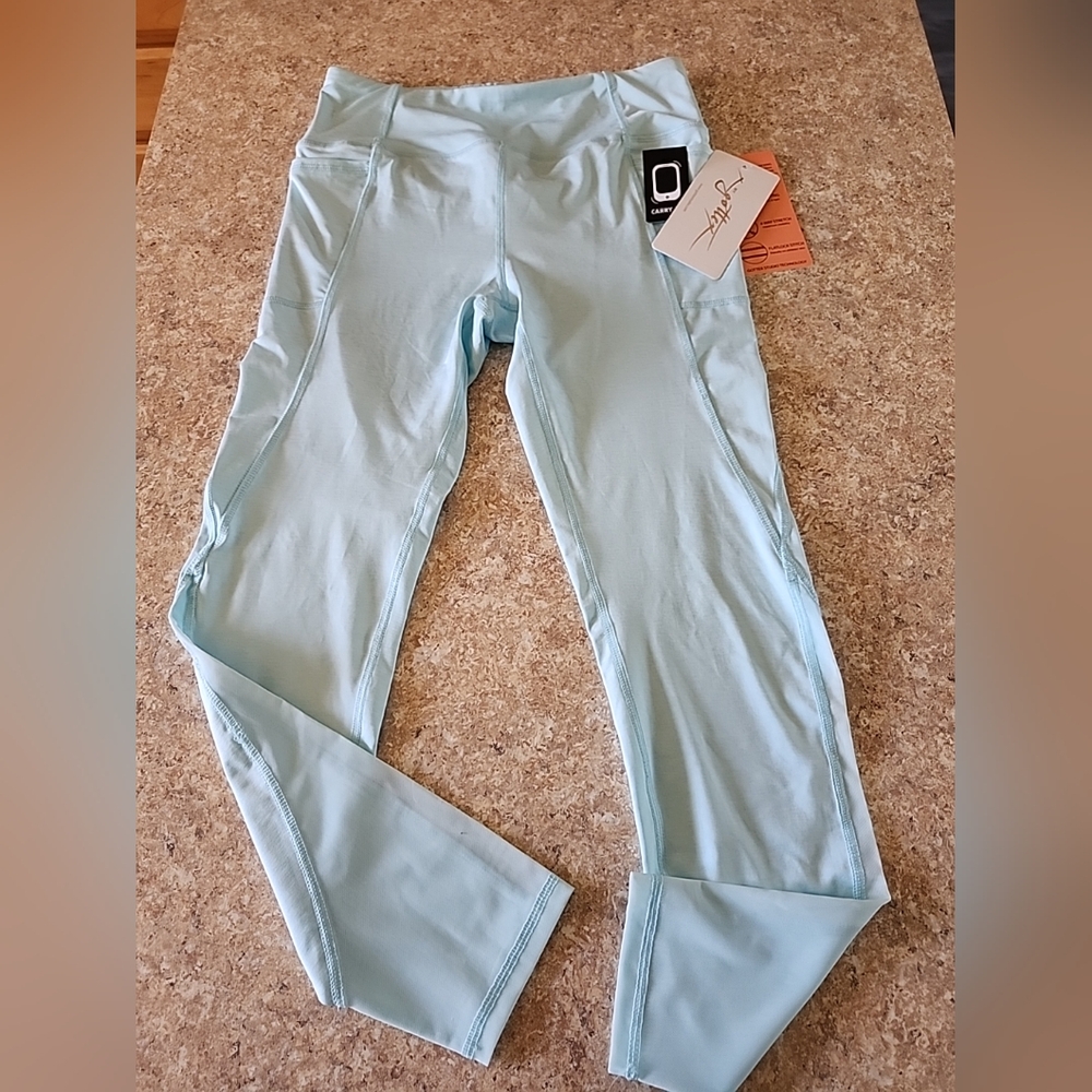 GOTTEX Yoga Pants ankle length legging M aqua heather NWT